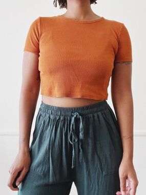 zara burnt orange ribbed cropped tee